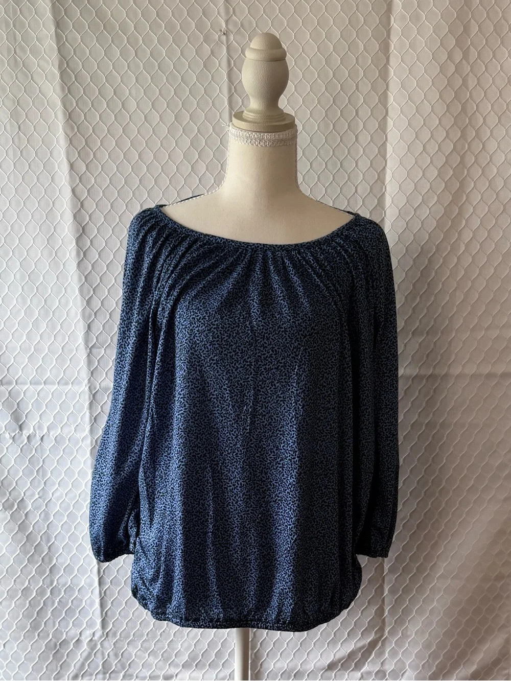 NWT Michael Michael Kors Blue Printed Peasant Blouse Size 0X Plus
